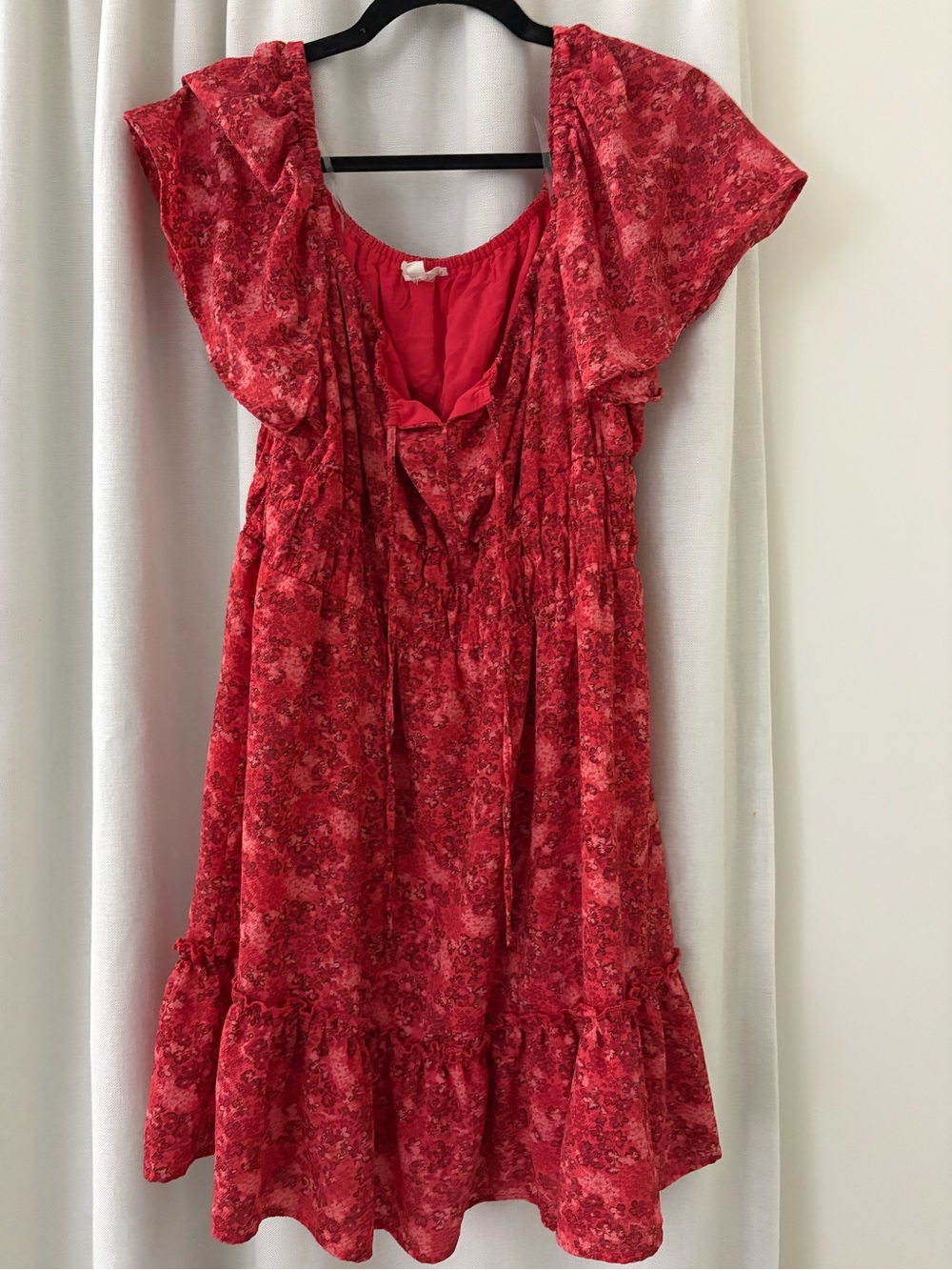 Red Floral Ruffle Short Dress - Brand: